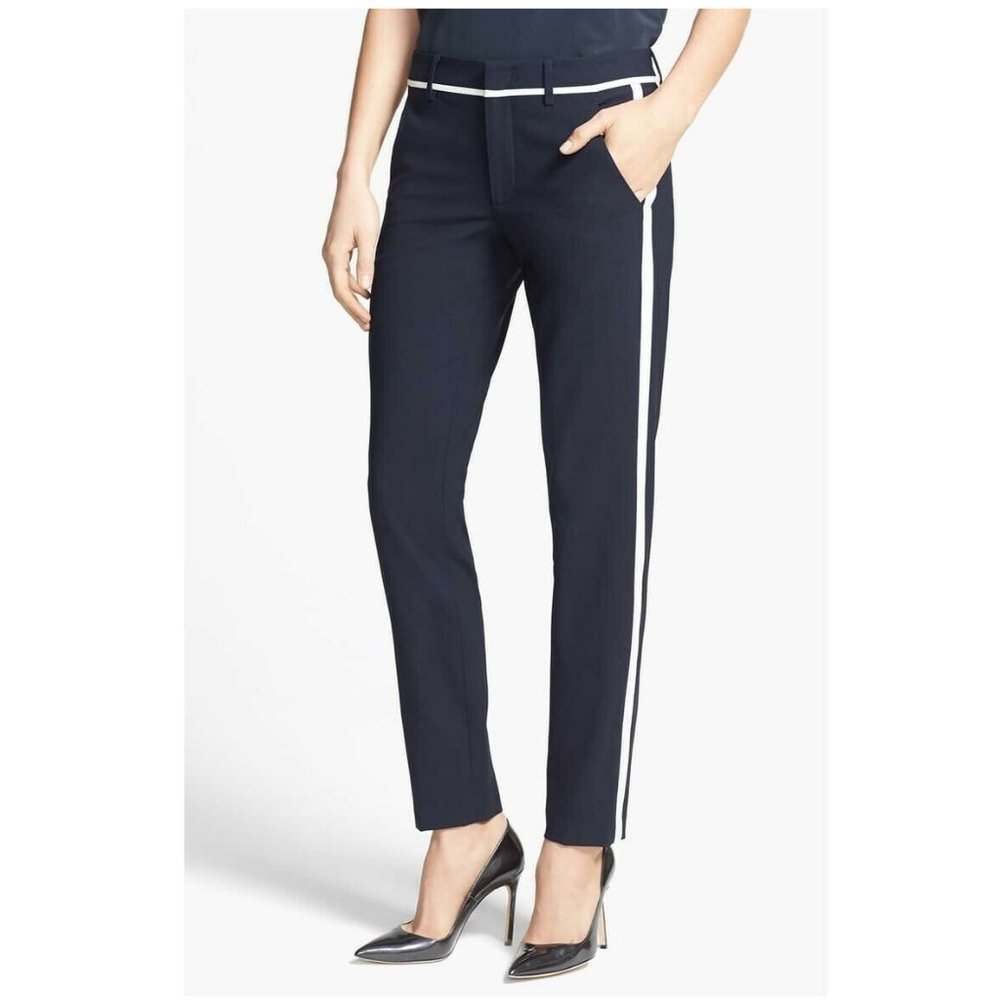 VINCE Dark Navy Tuxedo Stripe Wool Dress Pants